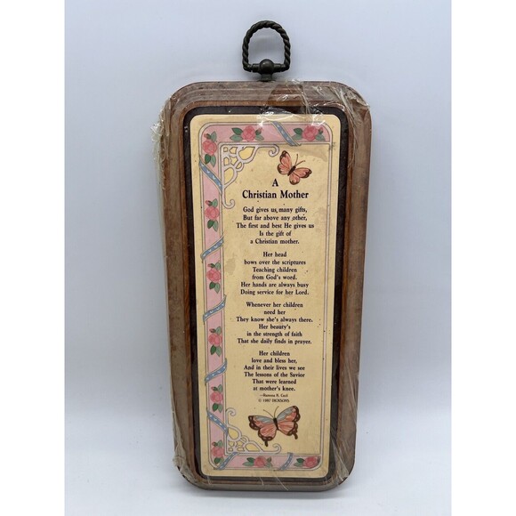 Vtg Christian Mother Butterfly Floral Wooden Hanging Plaque Inspirational Poem - Picture 2 of 5